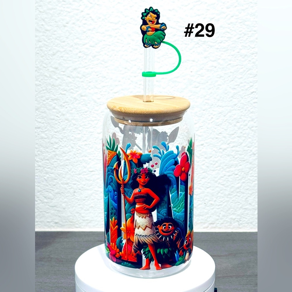 MAMA Colorful Tropical Themed Glass Tumbler with Straw